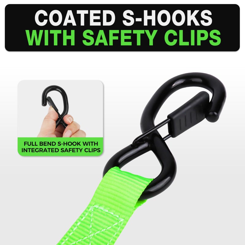 Autofonder Retractable Ratchet Straps with Soft Loops(4 Pack)-(1 500lb Break Strength) -1 Inch x 12 Feet Heavy Duty Auto Self Retracting Tie Down Strap for Truck  Cargo Trailer  Motorcycle  Rad & More - Image 4